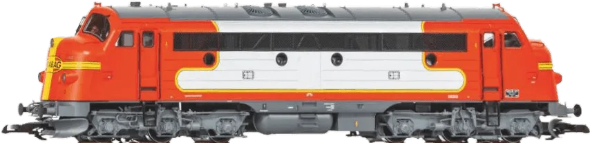 Vintage-style red and white diesel locomotive model on display